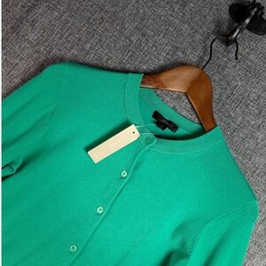 Womens J.Crew Cardigan Sweater S Green Cotton Blend Crewneck